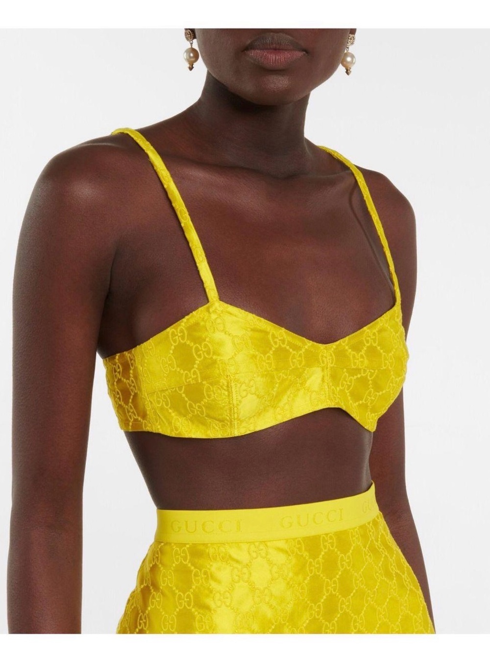 Gucci GG Embroidered Silk Bralette Top Yellow Size 38 NWT $890